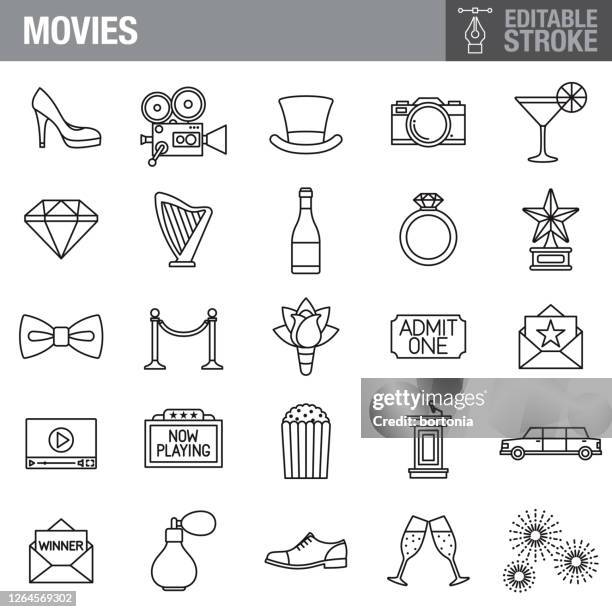 movies editable stroke icon set - limousine stock illustrations