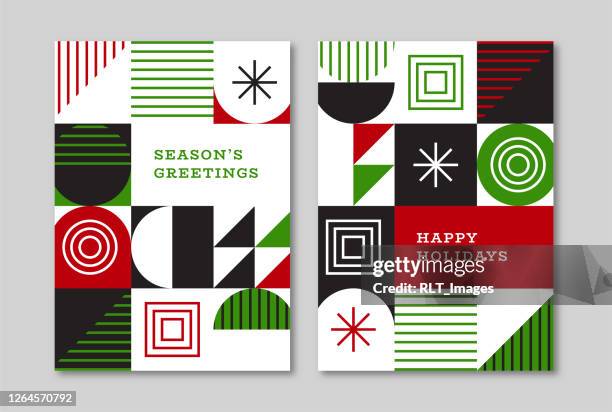 holiday greeting card designs with retro midcentury geometric graphics - playful logo stock illustrations