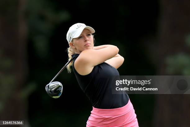 Cloe Frankish of England plays her tee shot on the third hole during day two of The Rose Ladies Series Grand Final at The Berkshire on August 06,...