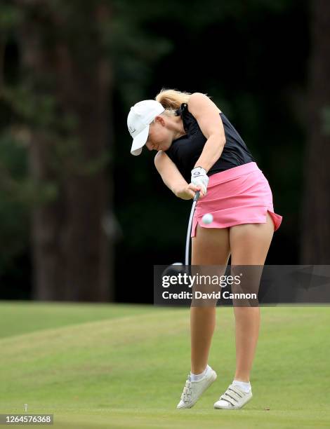 Cloe Frankish of England plays her tee shot on the third hole during day two of The Rose Ladies Series Grand Final at The Berkshire on August 06,...