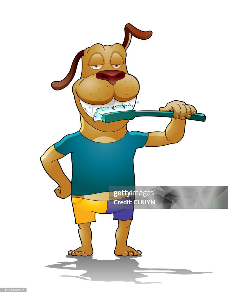 Dog brushing teeth