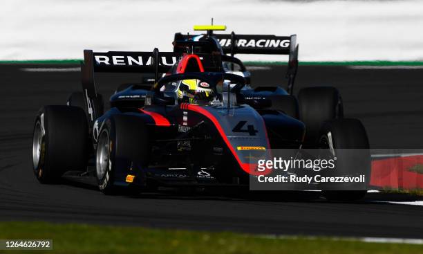 Max Fewtrell of Great Britain and Hitech Grand Prix drives during race one of the Formula 3 Championship at Silverstone on August 08, 2020 in...