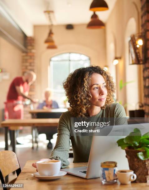 morning coffee and emails - cafe culture uk stock pictures, royalty-free photos & images