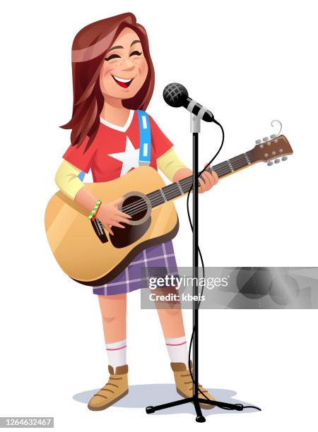 bildbanksillustrationer, clip art samt tecknat material och ikoner med teenage girl sjunga och spela gitarr - only teenage girls