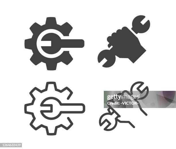 tools und service - illustration icons - geschäftsausstattung stock-grafiken, -clipart, -cartoons und -symbole