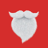 Santa Claus beard and mustache isolated on red