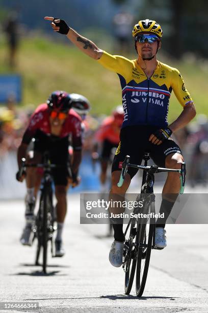 Arrival / Primoz Roglic of Slovenia and Team Jumbo - Visma / Celebration / Egan Arley Bernal Gomez of Colombia and Team INEOS / Valerio Conti of...