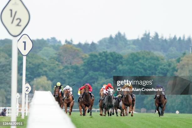 Martin Dwyer riding Island Brave win The Dubai Duty Free Millenium Millionaire Handicap at Ascot Racecourse on August 08, 2020 in Ascot, England....