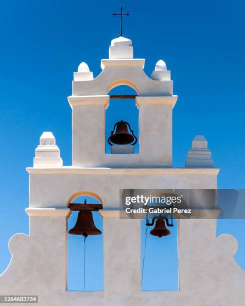 the bell tower of mission san juan capistrano of san antonio, texas - temple texas stock pictures, royalty-free photos & images