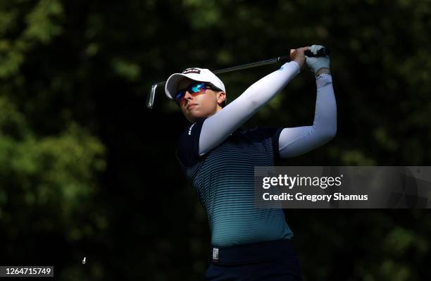 Jodi Ewart Shadoff of England hits a shot on the eighth hole during the third round of the Marathon LPGA Classic at Highland Meadows Golf Club on...