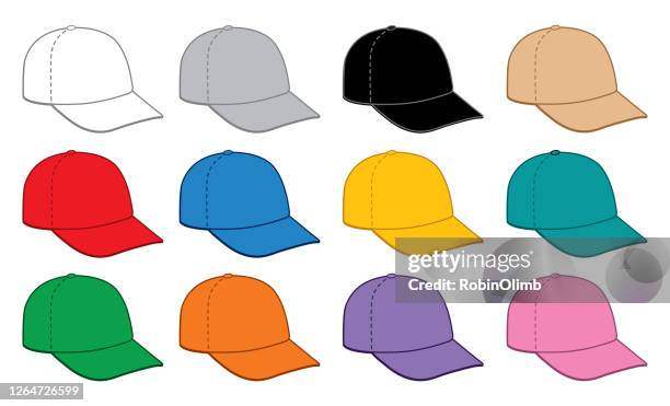 ilustraciones, imágenes clip art, dibujos animados e iconos de stock de set de gorras de béisbol - gorra