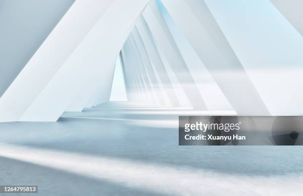 white empty futuristic corridor - white concrete stock pictures, royalty-free photos & images