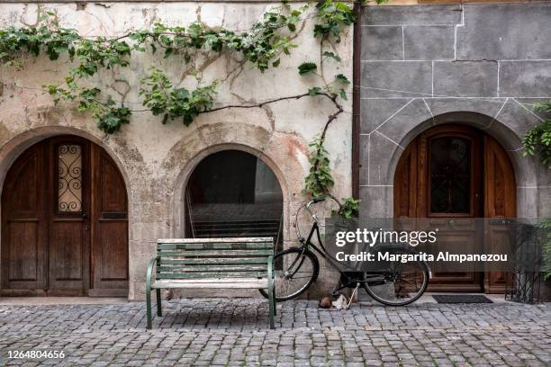 streets of a beautiful old swiss town - fairytale village stock pictures, royalty-free photos & images