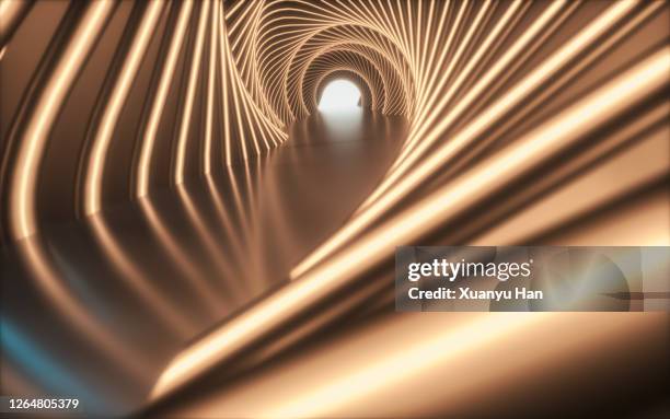 golden arched futuristic architecture background - luz al final del túnel fotografías e imágenes de stock