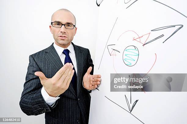 ein mann im anzug erklâ°rt vor einem flipchart - mann im anzug stock pictures, royalty-free photos & images