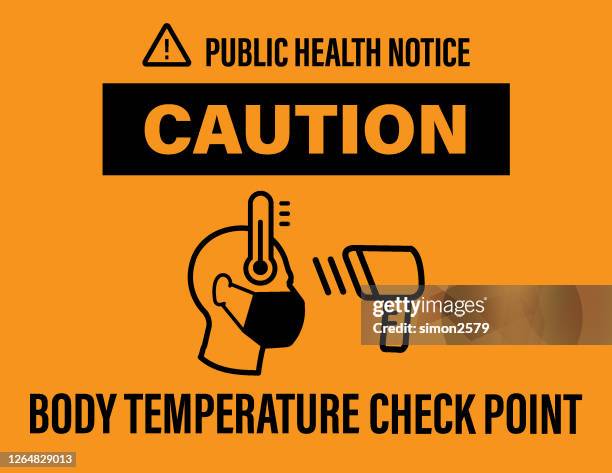 caution : body temperature check point - temperature scan stock illustrations