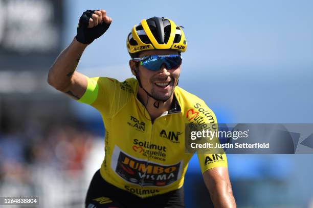 Arrival / Primoz Roglic of Slovenia and Team Jumbo - Visma Yellow Leader Jersey / Celebration / during the 32nd Tour de L'Ain 2020, Stage 3 a 145km...