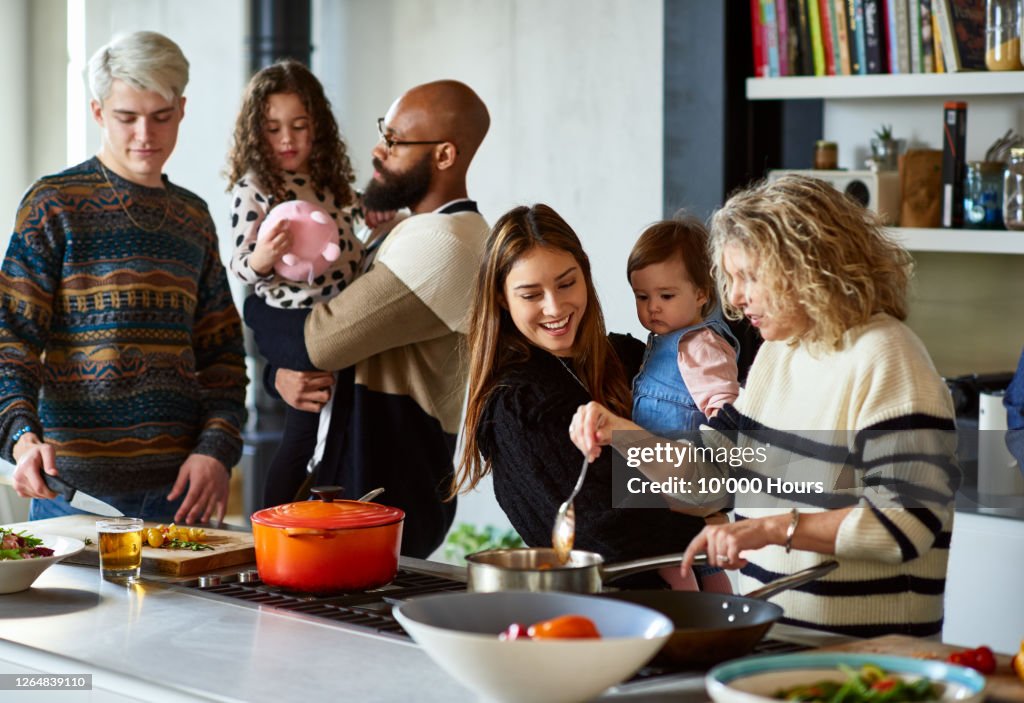 Family gathering at home for reunion dinner