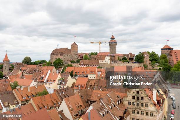 In this aerial view Nuremberg Castle, one of Europe's most formidable medieval fortifications, stands during the novel coronavirus pandemic on July...