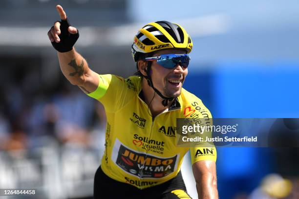 Arrival / Primoz Roglic of Slovenia and Team Jumbo - Visma Yellow Leader Jersey / Celebration / during the 32nd Tour de L'Ain 2020, Stage 3 a 145km...