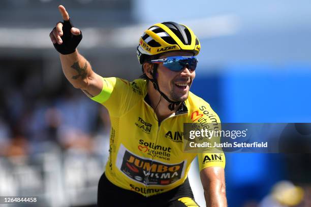 Arrival / Primoz Roglic of Slovenia and Team Jumbo - Visma Yellow Leader Jersey / Celebration / during the 32nd Tour de L'Ain 2020, Stage 3 a 145km...