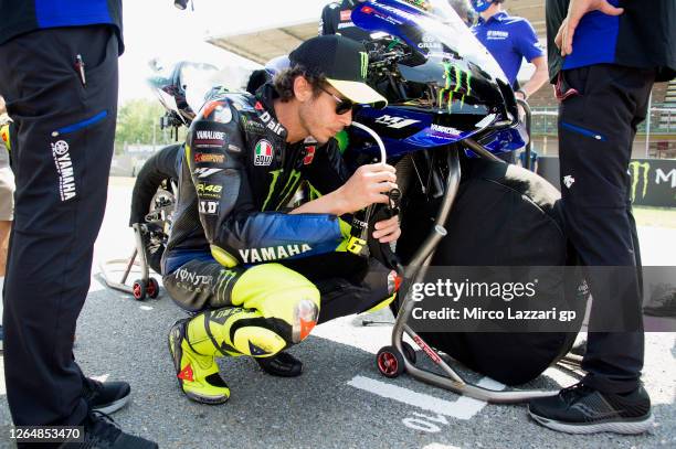 Valentino Rossi of Italy and Monster Energy Yamaha MotoGP Team prepares to start on the grid during the MotoGP race during the MotoGP Of Czech...