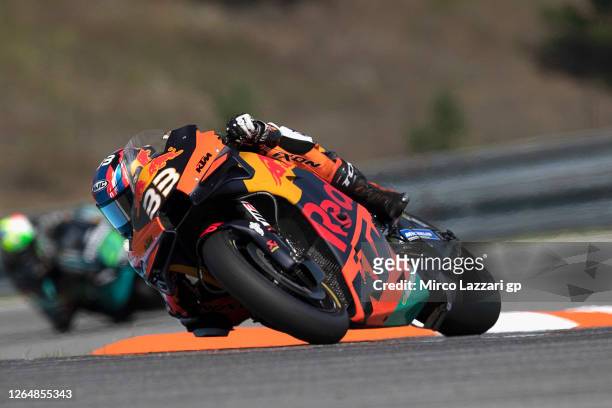 Brad Binder of South Africa and Red Bull KTM Factory Racing rounds the bend during the MotoGP race during the MotoGP Of Czech Republic at Brno...