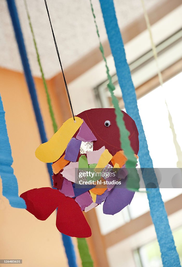 Dangling Fish From Ciling Handmade Fish Hanging From The Ceiling Of A Kindergarten Low Angle View ...
