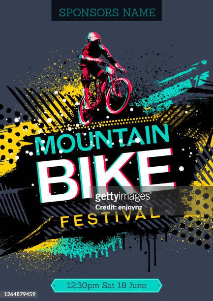 ilustraciones, imágenes clip art, dibujos animados e iconos de stock de cartel de bicicleta de montaña - saltar actividad física