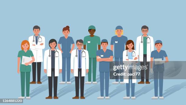 group of doctors and medical staff, stock illustration. - group of doctors stock illustrations