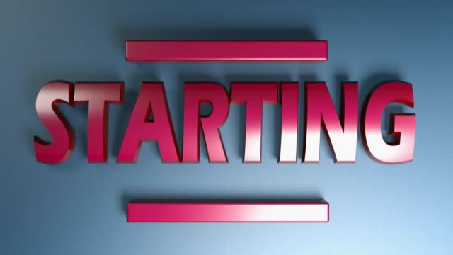 STARTING red glossy write on blue background - 3D rendering illustration video clip animation