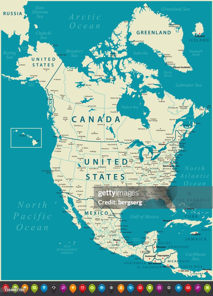 North America Map With United States Mexico And Canada Geographical ...