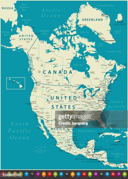 north america map with united states, mexico and canada geographical borders - bahamas map stock illustrations