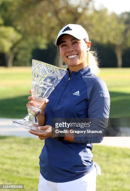Danielle Kang celebrates with the trophy after winning the Marathon LPGA Classic during the final round at Highland Meadows Golf Club on August 09,...