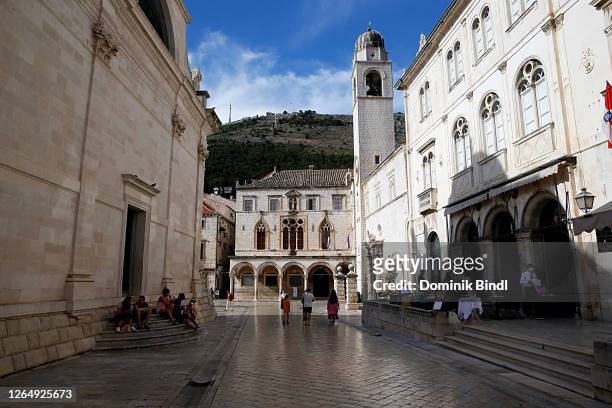 Street view of Stradun , the marble-paved road of the Old Town on July 25, 2020 in Dubrovnik, Croatia. Located in southern Dalmatia, Dubrovnik is...