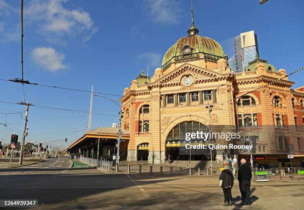 An empty Flinder Street Station is seen on August 10, 2020 in Melbourne, Australia. Metropolitan Melbourne is under stage 4 lockdown restrictions,...