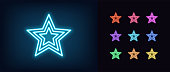 Neon star icon. Glowing neon superstar sign, award