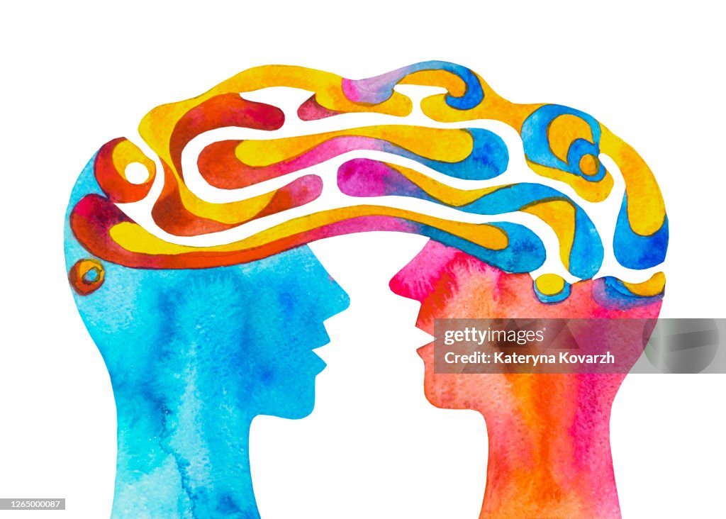Communication. Empathy. Telepathy. Two persons. Power of human brain.