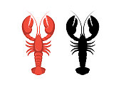 Red and black lobster icon set vector