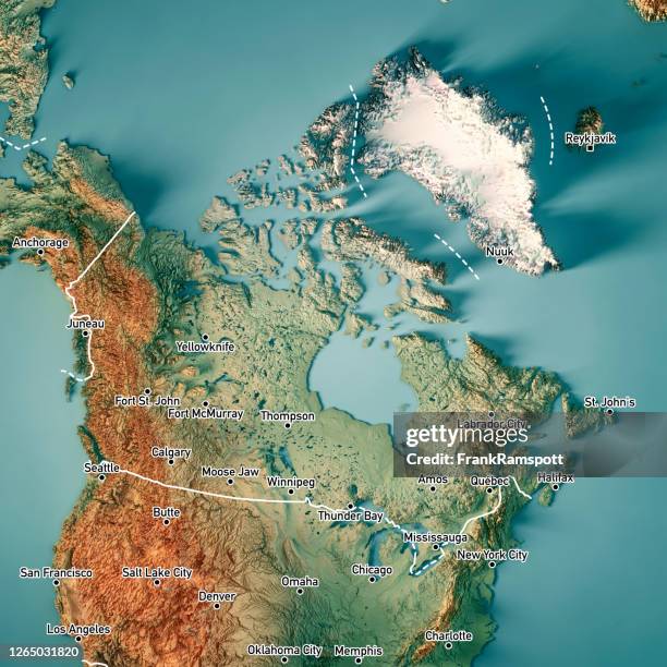 canada 3d render topographic map border cities - províncias marítimas imagens e fotografias de stock