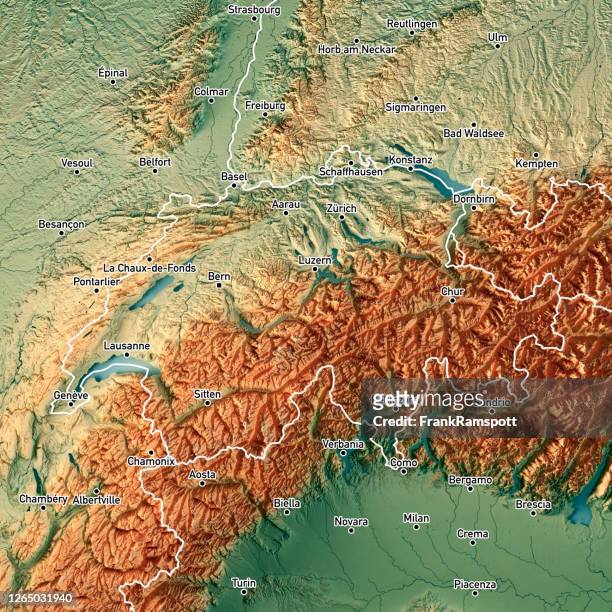 zwitserland land 3d render topografische kaart grenssteden - geographical border stockfoto's en -beelden