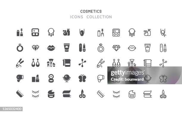 stockillustraties, clipart, cartoons en iconen met flat & outline cosmetics beauty icons - manicure