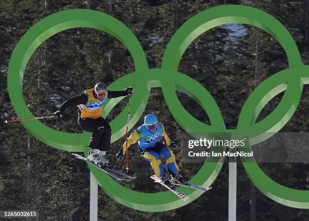 Lars Lewen of Sweden competes in a men's ski cross race on day ten of the Vancouver 2010 Winter Olympics at Cypress Mountain Resort on February 21,...