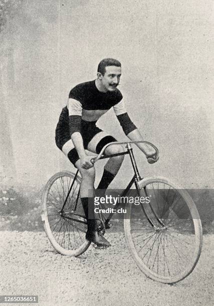 cyclist amadeo alaimo, portrait on bicycle - bike vintage stock illustrations