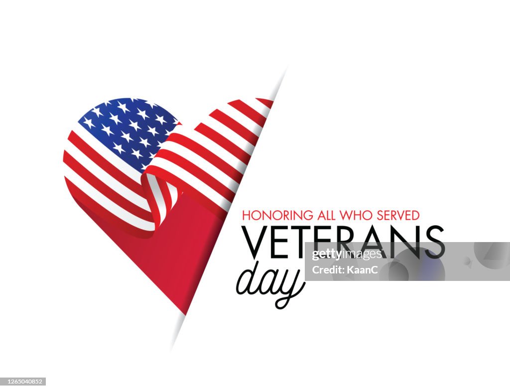 Illustrazione vettoriale del Veterans Day, Onorando tutti coloro che hanno servito, bandiera usa che sventola su sfondo blu. illustrazione di repertorio