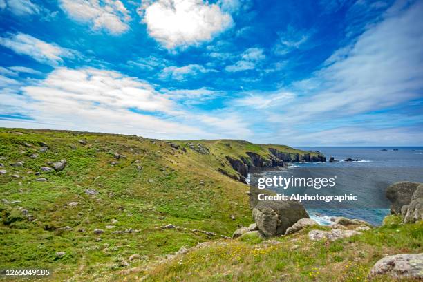 view from the land's end peninsular. - penzance stock pictures, royalty-free photos & images