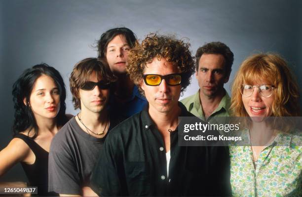 Studio portrait of The Jayhawks, Gary Louris, Marc Perlman, Tim O'Reagan, Karen Grotberg, Kraig Johnson, Jessy Greene, Vooruit, Gent, Belgium, 5 June...