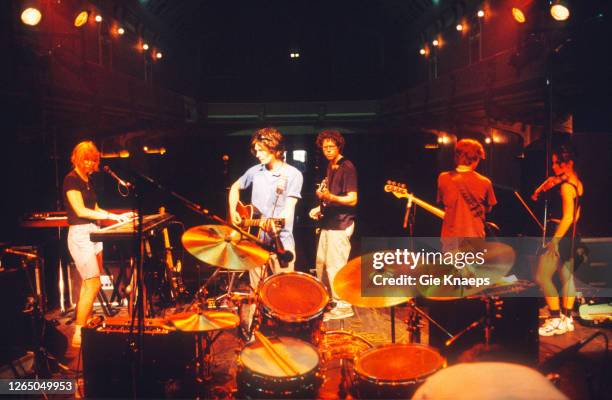 The Jayhawks during a soundcheck, Gary Louris, Karen Grotberg; Kraig Johnson; Marc Perlman; Jessy Greene, Vooruit, Gent, Belgium, 5 June 1997.