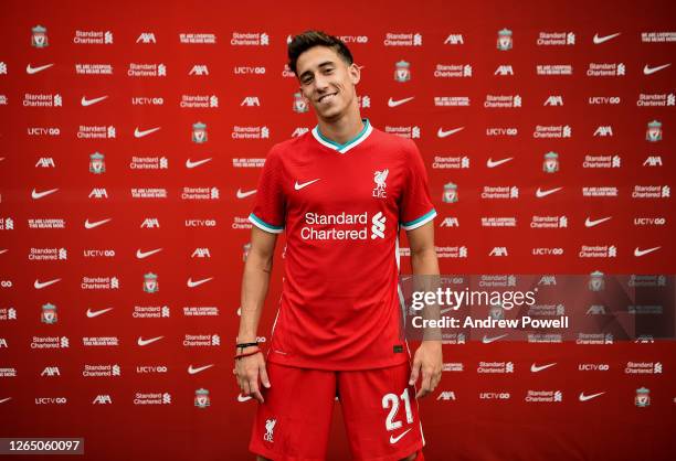 Kostas Tsimikas new signing for Liverpool at Melwood Training Ground on August 10, 2020 in Liverpool, England.