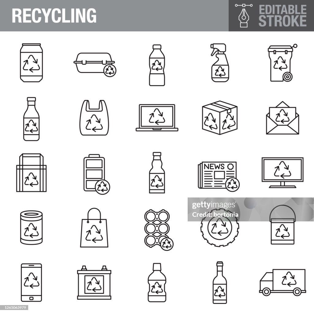 Recycling editierbarer Strich-Icon-Set